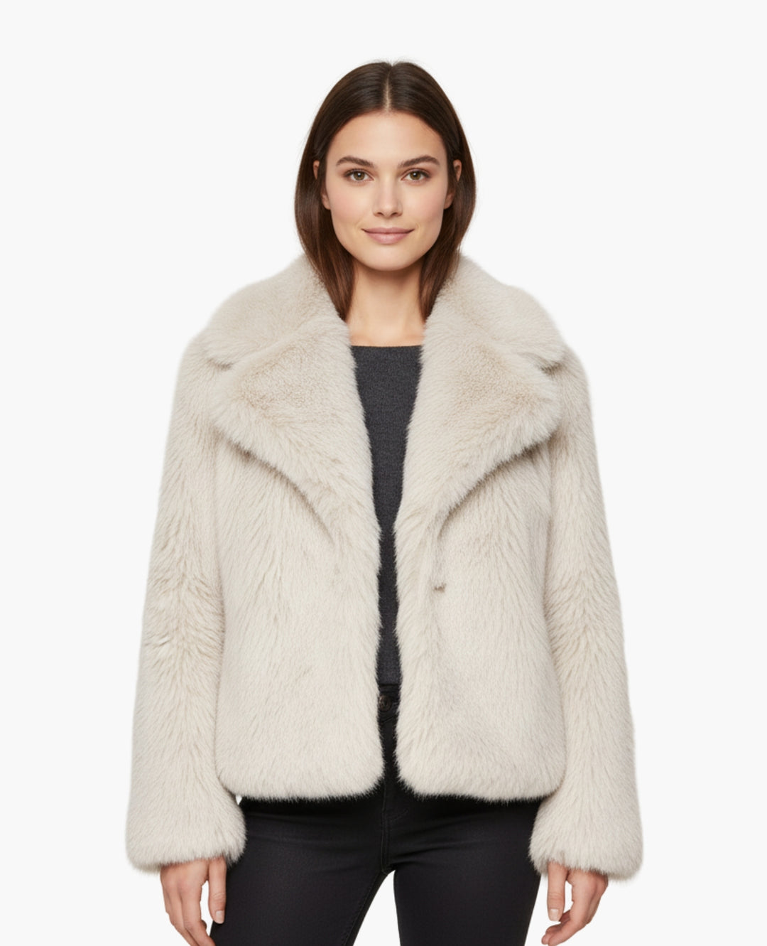 Veste Femme Effet Fourrure Coupe Courte Col Large – Style Chic | Automne Hiver