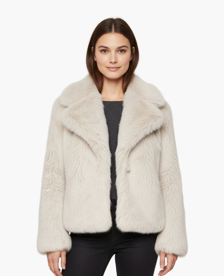Veste Femme Effet Fourrure Coupe Courte Col Large – Style Chic | Automne Hiver