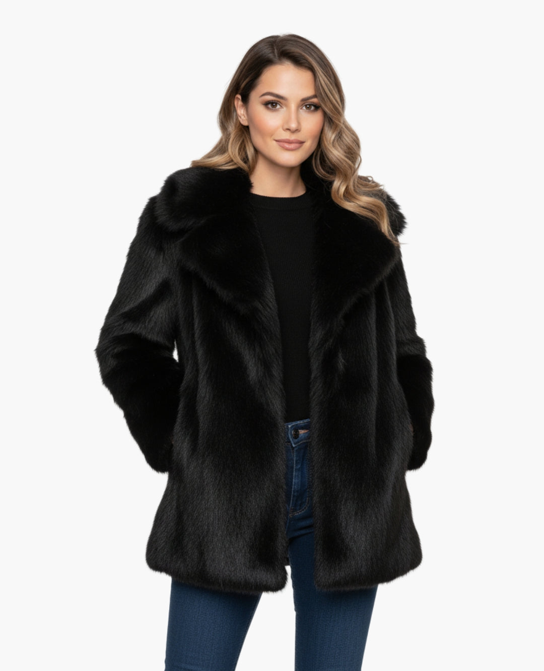 Veste Femme Effet Fourrure Coupe Courte Col Large – Style Chic | Automne Hiver