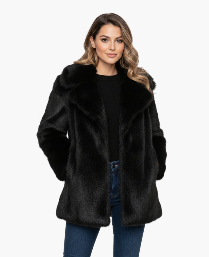 Veste Femme Effet Fourrure Coupe Courte Col Large – Style Chic | Automne Hiver