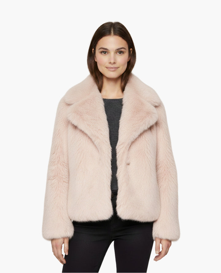 Veste Femme Effet Fourrure Coupe Courte Col Large – Style Chic | Automne Hiver