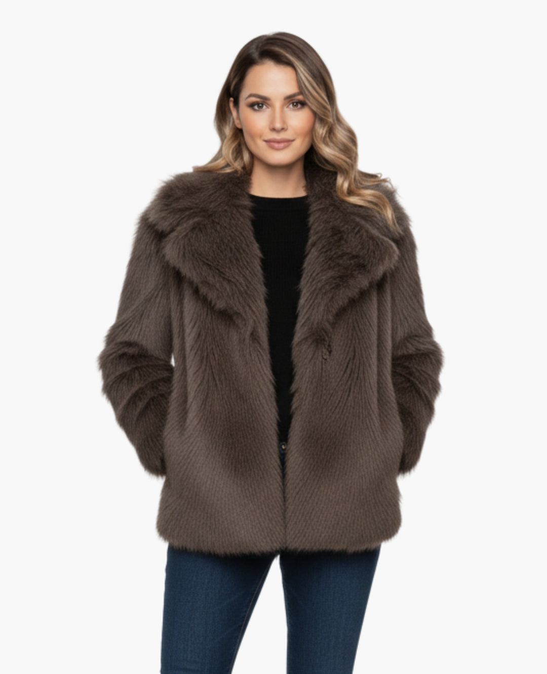 Veste Femme Effet Fourrure Coupe Courte Col Large – Style Chic | Automne Hiver