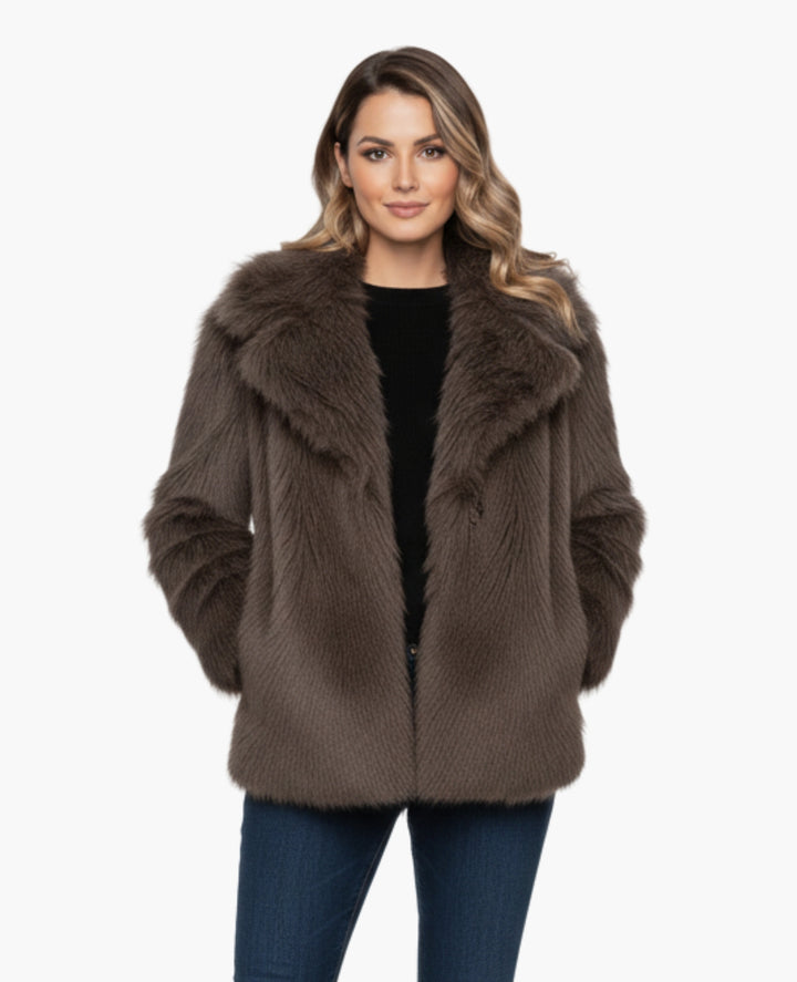 Veste Femme Effet Fourrure Coupe Courte Col Large – Style Chic | Automne Hiver