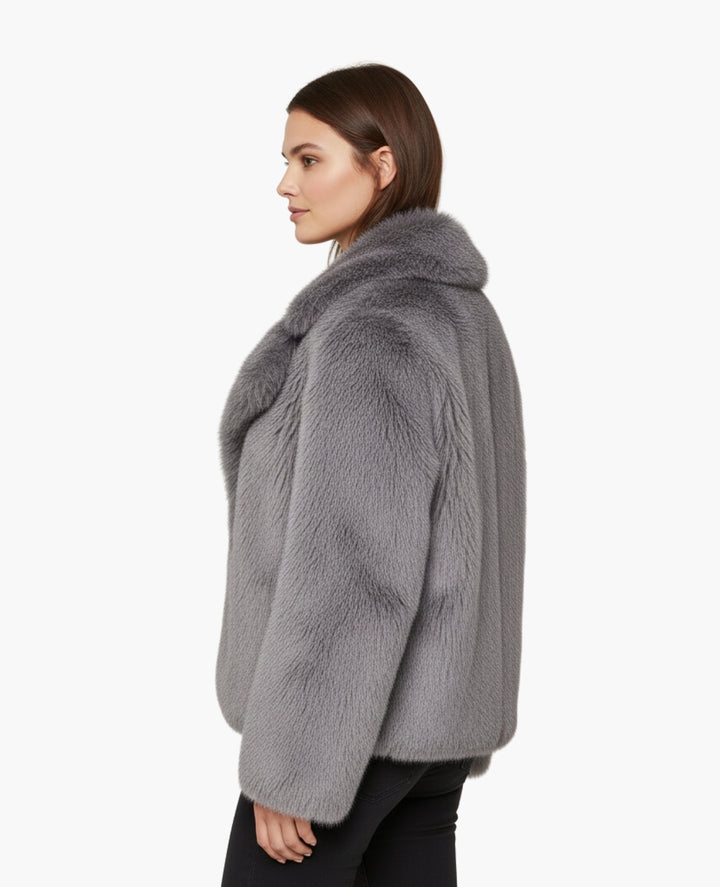 Veste Femme Effet Fourrure Coupe Courte Col Large – Style Chic | Automne Hiver