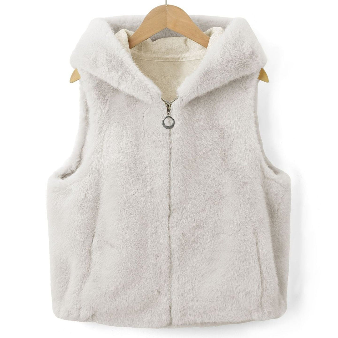 Bexley hooded fleece vest with zip front, on hanger
