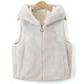 Plush Hooded Sleeveless Fleece Vest with Zip Front and Side Pockets for Women