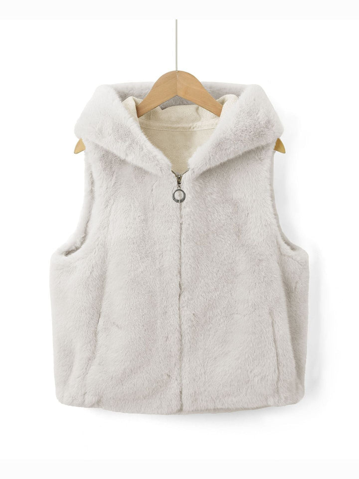 Close-up of hood and collar on Bexley fleece vest