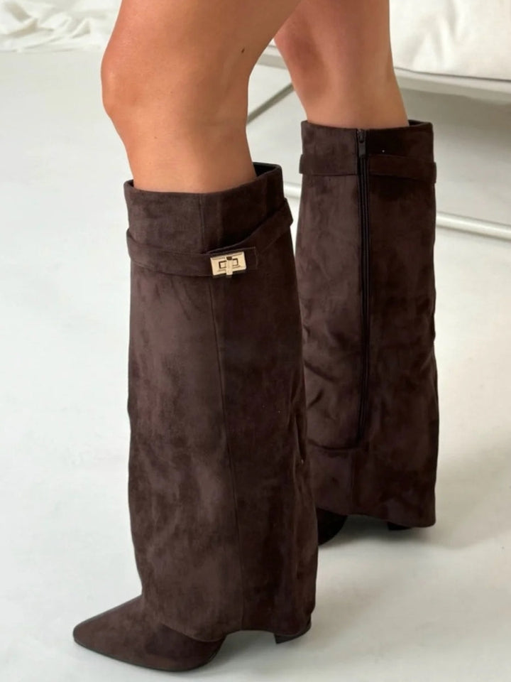 Pointed Toe Winter Knee High Boots with Fold Over Shaft for Women