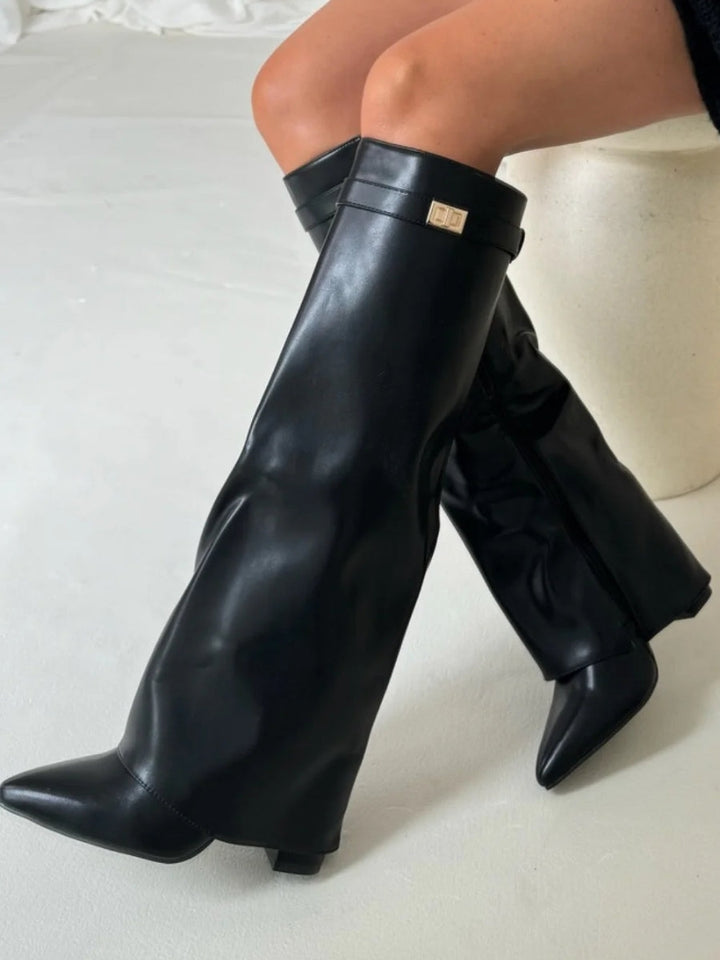 Pointed Toe Winter Knee High Boots with Fold Over Shaft for Women