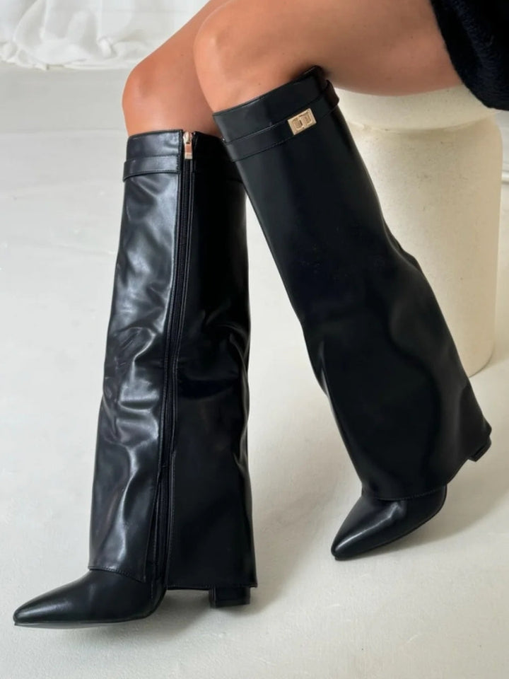 Pointed Toe Winter Knee High Boots with Fold Over Shaft for Women