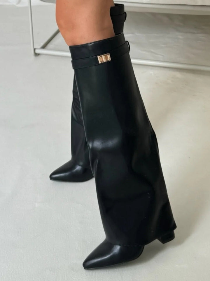 Pointed Toe Winter Knee High Boots with Fold Over Shaft for Women