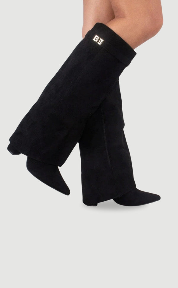 Pointed Toe Winter Knee High Boots with Fold Over Shaft for Women