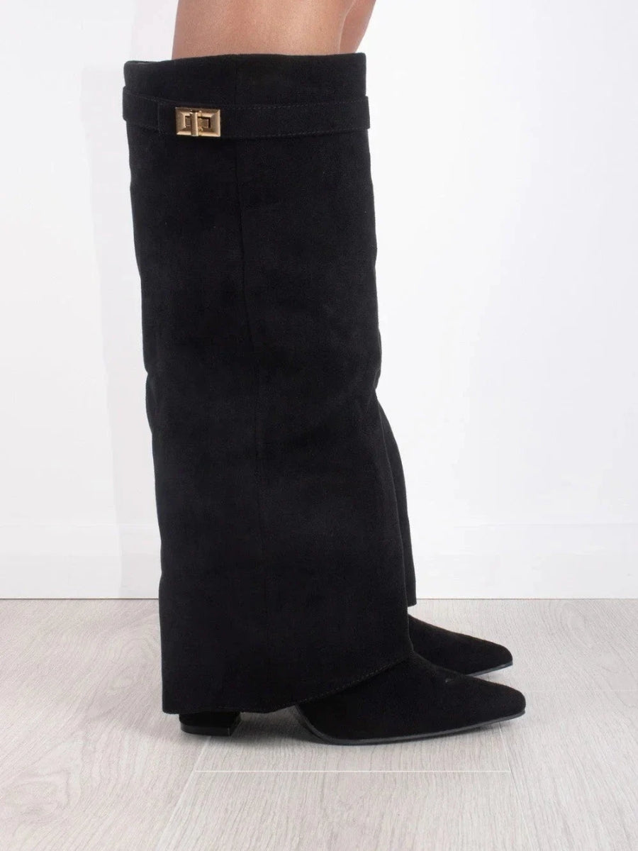 Pointed Toe Winter Knee High Boots with Fold Over Shaft for Women