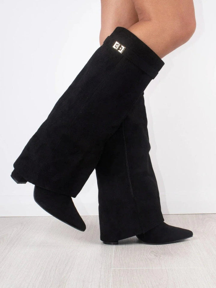 Pointed Toe Winter Knee High Boots with Fold Over Shaft for Women