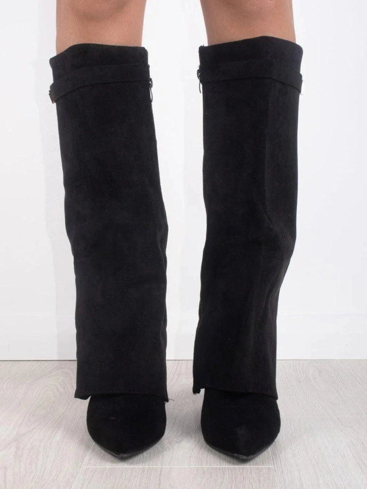 Pointed Toe Winter Knee High Boots with Fold Over Shaft for Women