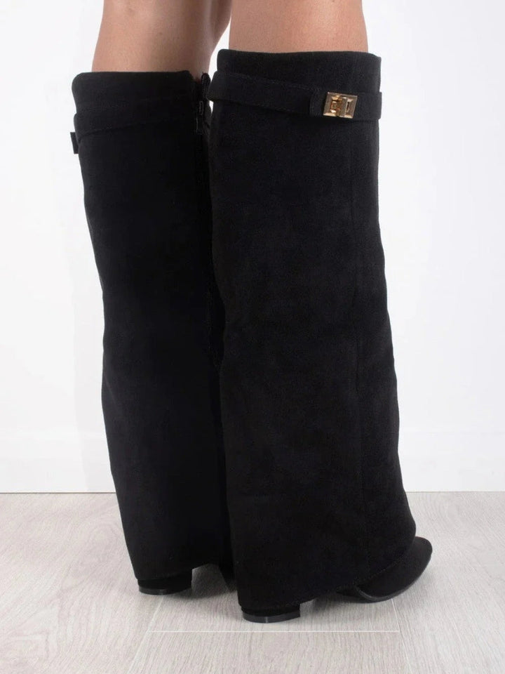 Pointed Toe Winter Knee High Boots with Fold Over Shaft for Women