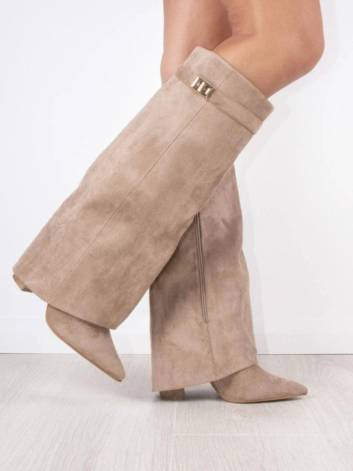 Pointed Toe Winter Knee High Boots with Fold Over Shaft for Women