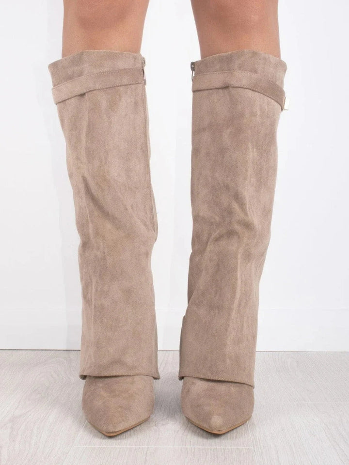 Pointed Toe Winter Knee High Boots with Fold Over Shaft for Women