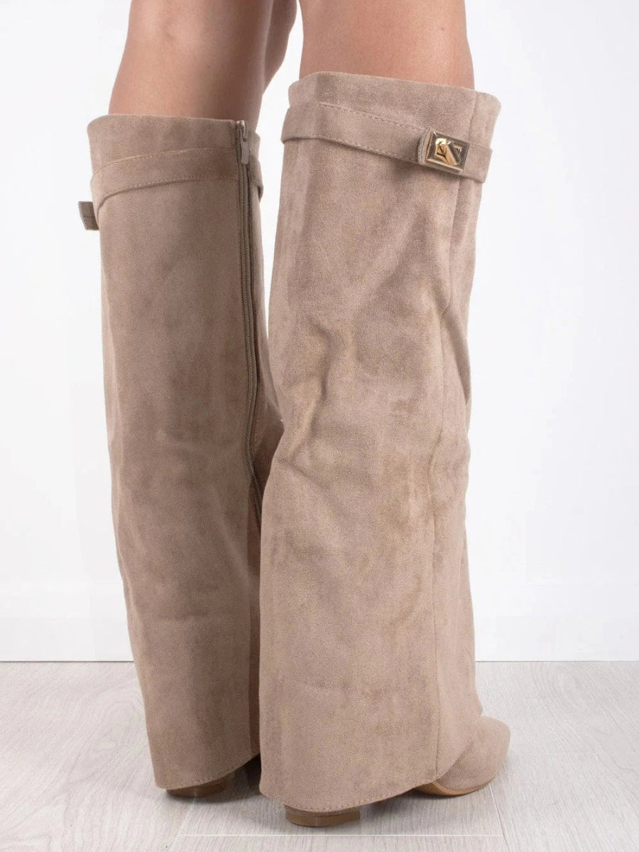 Pointed Toe Winter Knee High Boots with Fold Over Shaft for Women