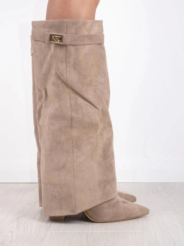Pointed Toe Winter Knee High Boots with Fold Over Shaft for Women
