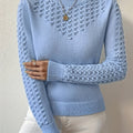 Pointelle Knit Sweater for Women with Round Neck and Long Sleeves