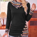 Relaxed Patchwork Trim Cowl Neck Hoodie with Side Ruching for Women