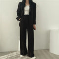 Relaxed Two-Piece Blazer Set with Flap Pockets and Wide-Leg Pants for Women
