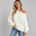 Ribbed Off Shoulder Batwing Sweater with Cuffed Wrists for Women