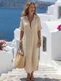 Ruby - Linen Midi Dress with Shirt Collar