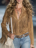 Sabrina - Fringed Suede Long Sleeve Top