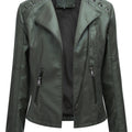 Slim Faux Leather Moto Jacket with Zip Front and Welt Pockets for Women