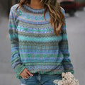 Soft Fair Isle Oversized Sweater with Crew Neck and Ribbed Hem for Women
