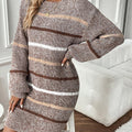 Striped Knit Sweater Dress with Drop Shoulders and Ribbed Cuffs for Women