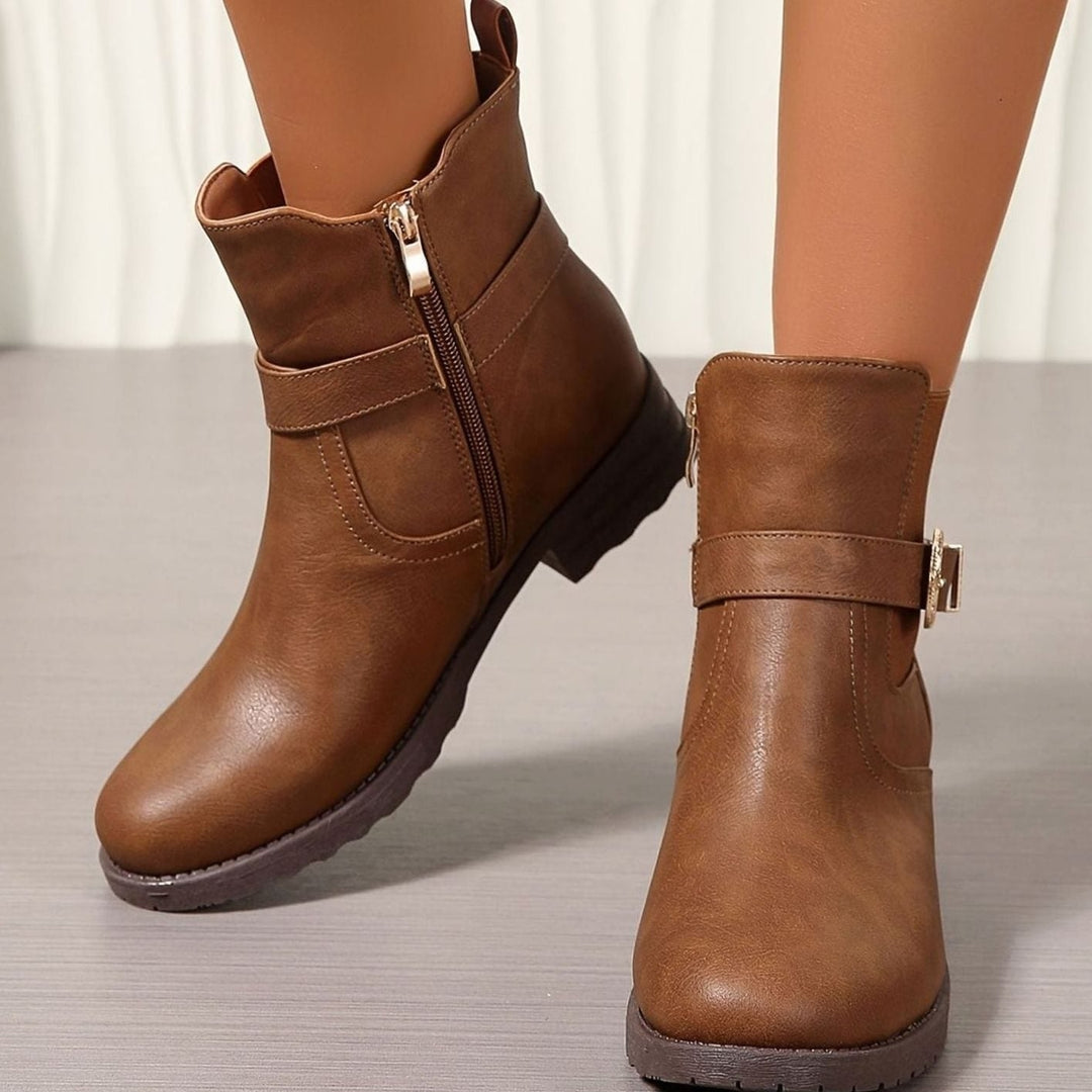 Structured Western Buckle Chelsea Ankle Boots with Block Heel for Women