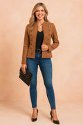 Tailored Cropped Double-Breasted Jacket with Stand Collar for Women