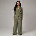 Tailored Wide-Leg Trouser Suit Set with Deep V Lapel for Women