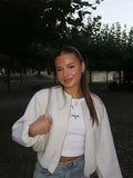 Uma - Cropped Bomber Jacket with Zipper Tricot Style Casual Wear