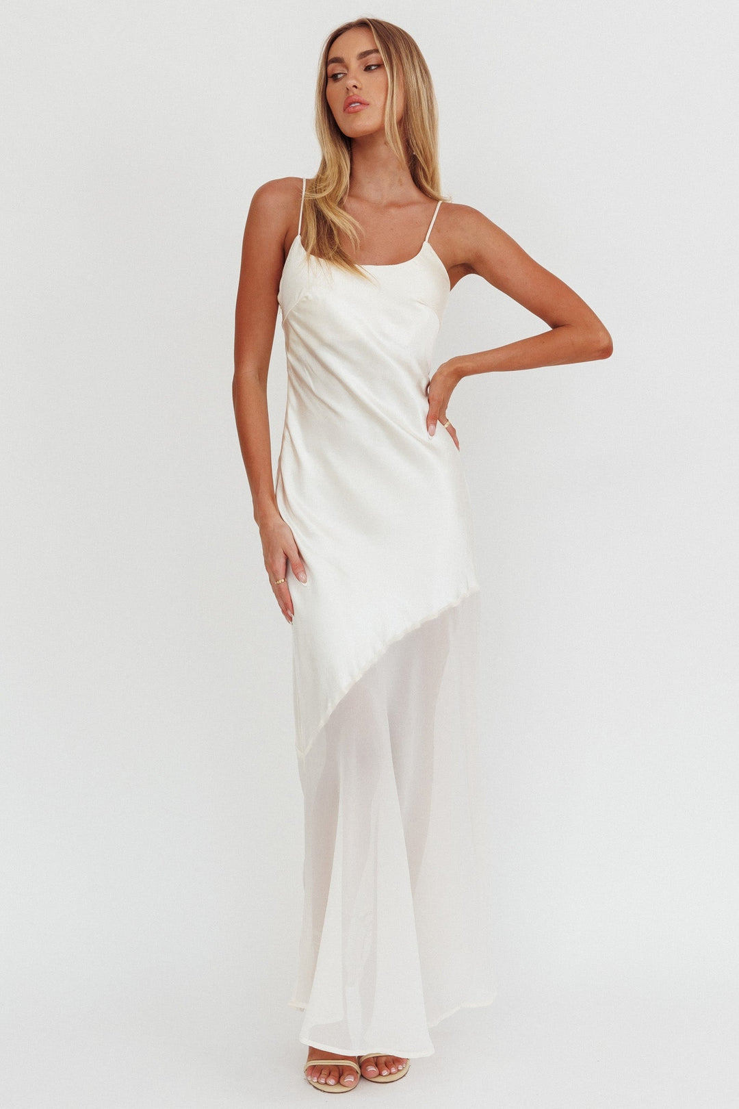 Gilded Dream Chiffon Hem Maxi Dress Oyster by Selfie Leslie