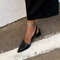 Wide Fit Slingback Pumps with Pointed Toe and Block Heel for Women