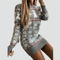 Women's Cozy Knit Christmas Sweater Dress with Reindeer Fair Isle Print