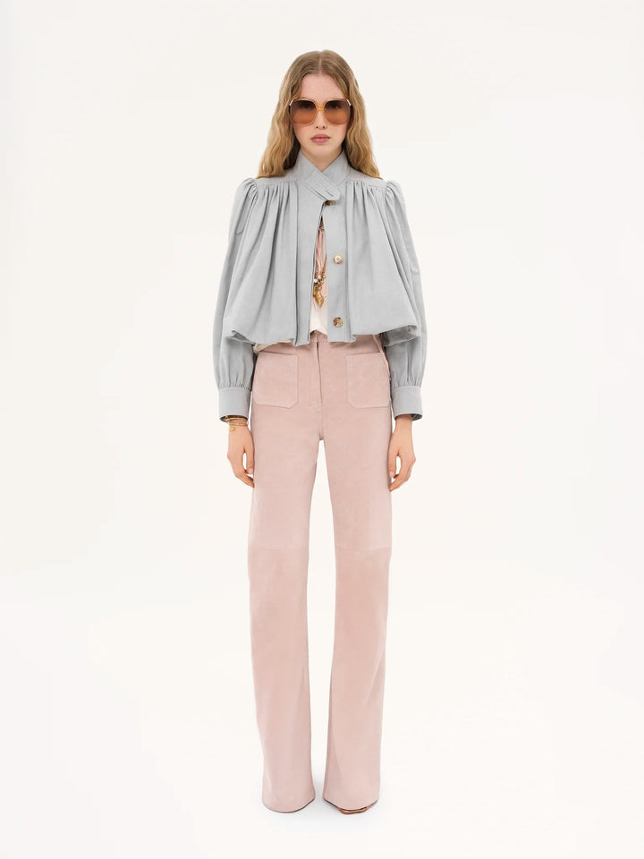 Luzette bomber in lichtgrijs met roze flared broek