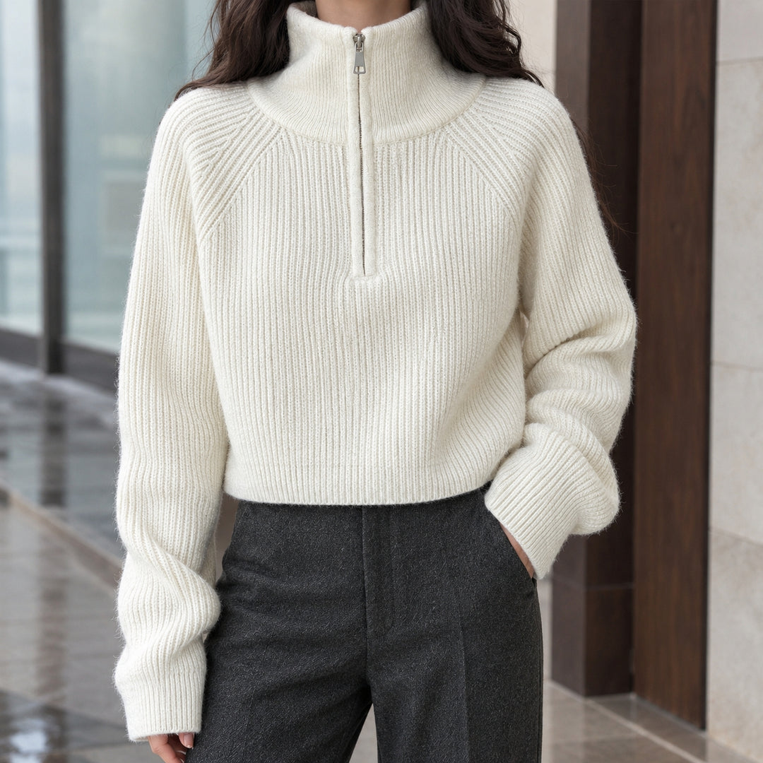Genevieve-Jane Half-Zip Sweater - White
