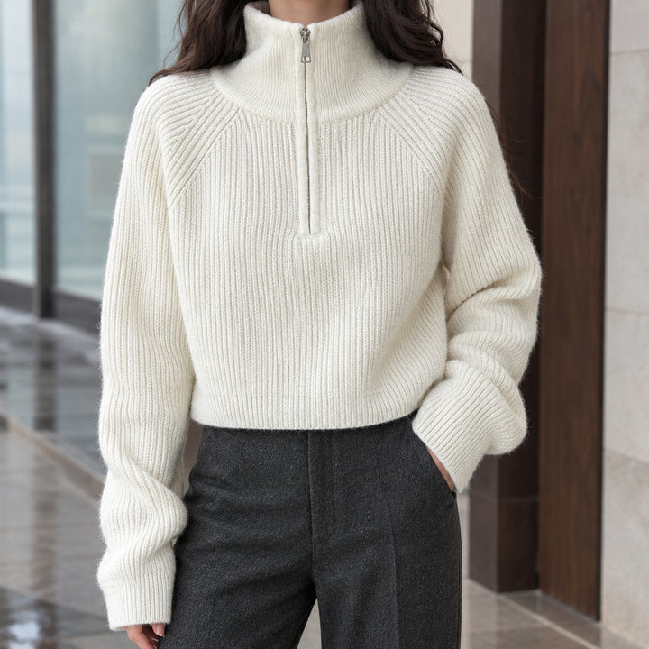 Genevieve-Jane Half-Zip Sweater - White