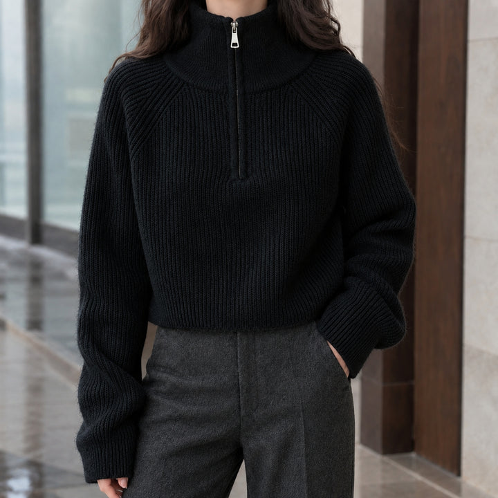 Genevieve-Jane Half-Zip Sweater - Black