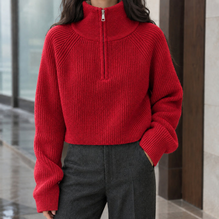 Genevieve-Jane Half-Zip Sweater - Red