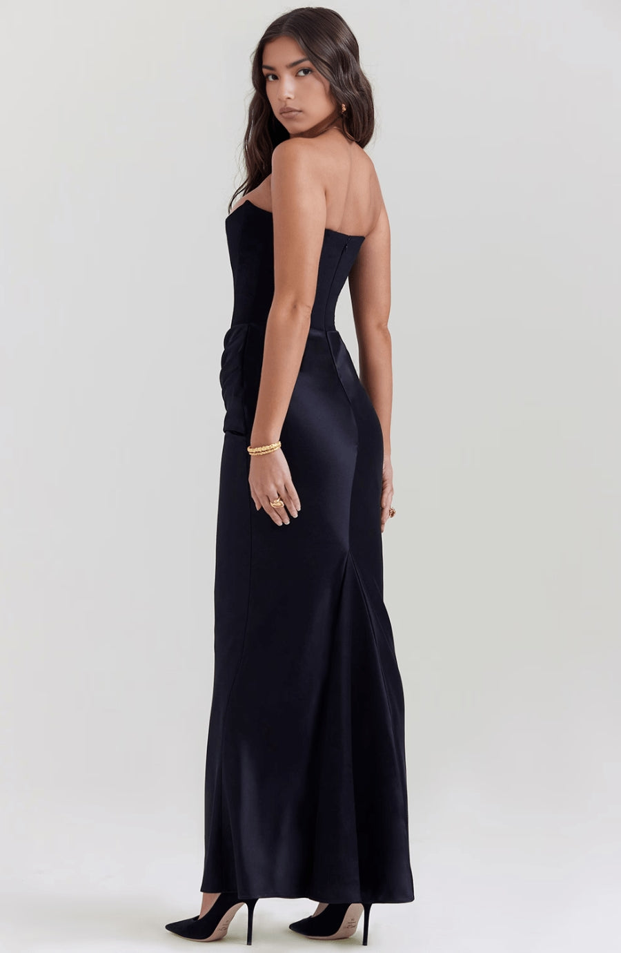 Women's Elegant Strapless Maxi Dress with Pleated Hem and Corset Bodice