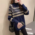 Women's Fair Isle Turtleneck Sweater with Ribbed Hem and Cuffs
