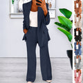 Women's Fitted Blazer Set with Notched Lapels and Wide-Leg Pants