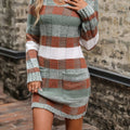 Women's Fitted Color-Block Knit Sweater Dress with V-Neck and Ribbed Hem