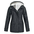 Women's Fleece-Lined Waterproof Rain Jacket with Hood and Flap Pockets